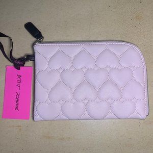 Betsey Johnson Flat Pink Puffy Hearts Pouch New